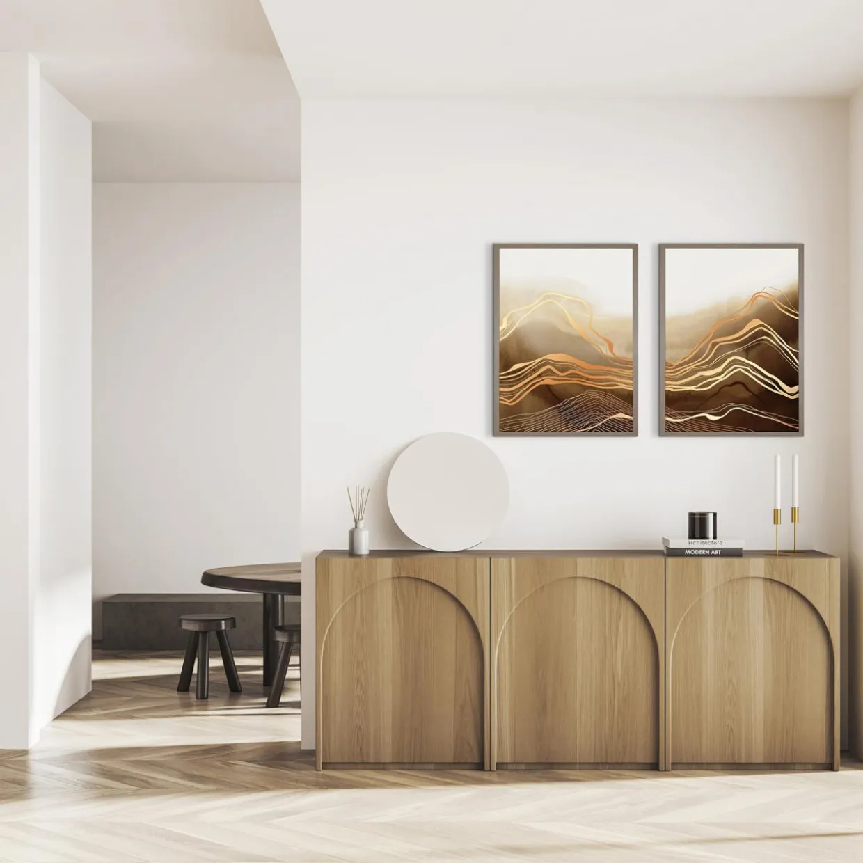 Obraz w brązowej ramie BROWN WAVES I 50x70 cm