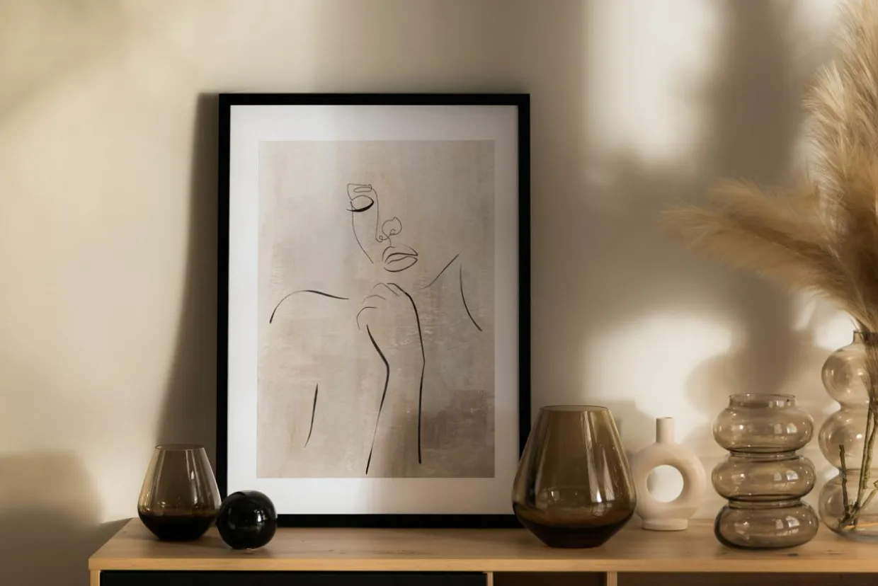 Obraz w czarnej ramie twarz GREY LINEAR 50x70 cm