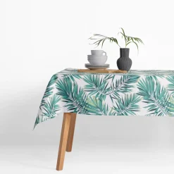 Obrus biały w zielone liście GARDENA 140x240 cm