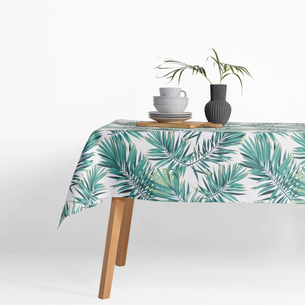 Obrus biały w zielone liście GARDENA 140x240 cm