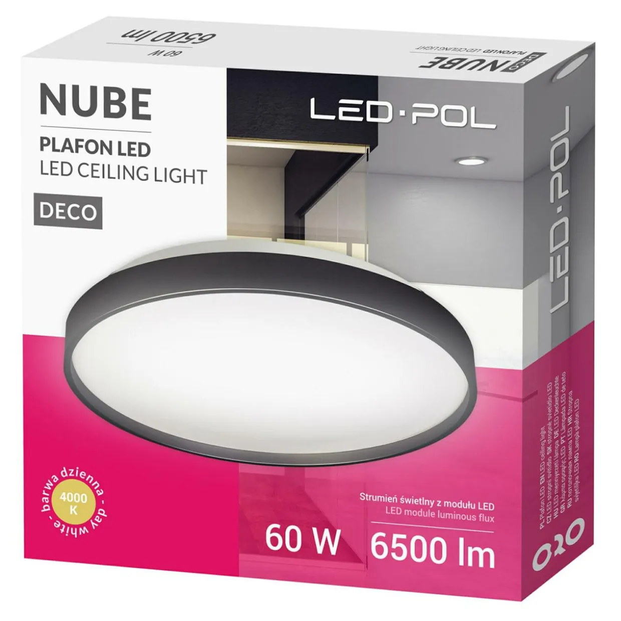 Plafon LED 60W czarny ORO NUBE