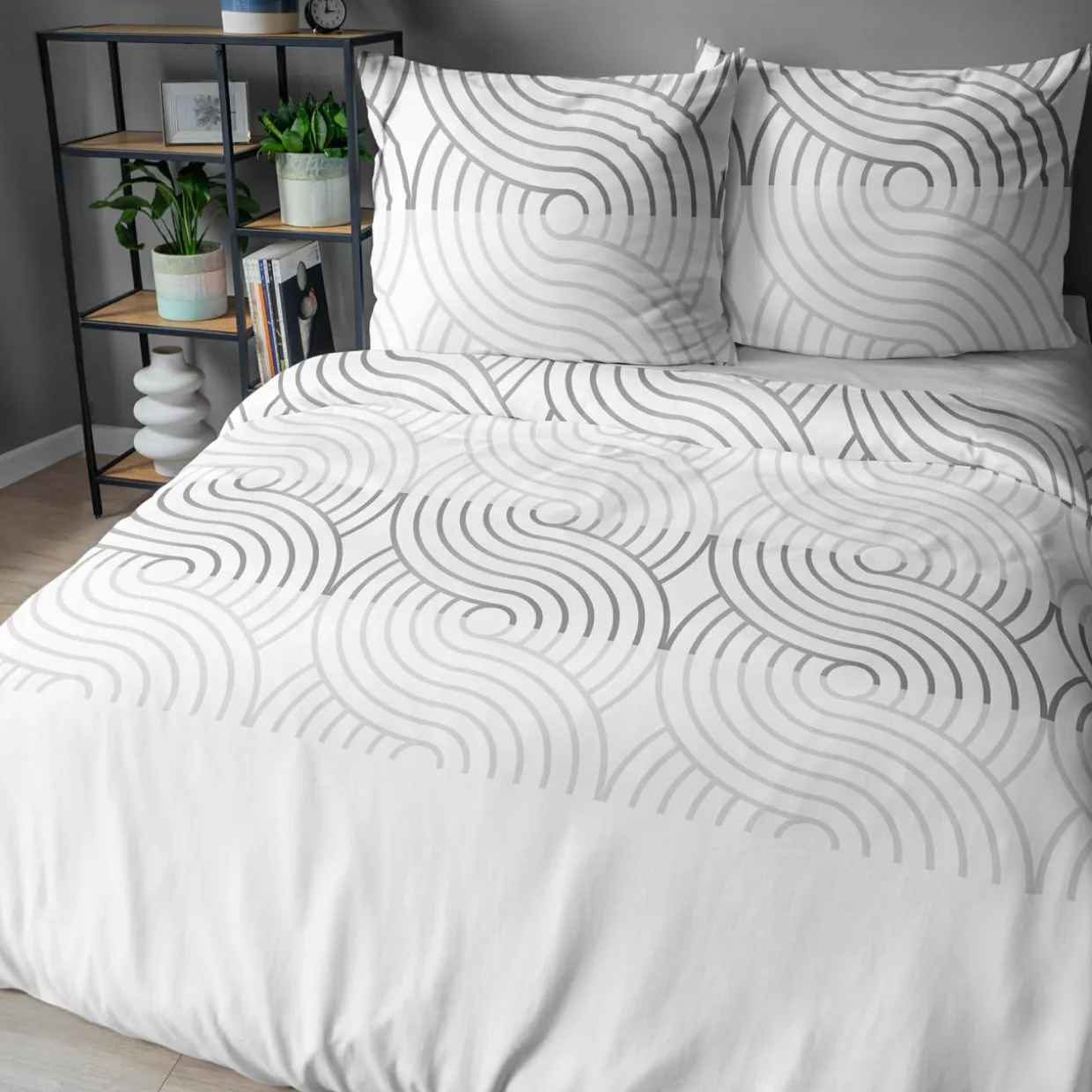 Pościel bawełniana geometryczna biała HOME SATIN 220x200 cm