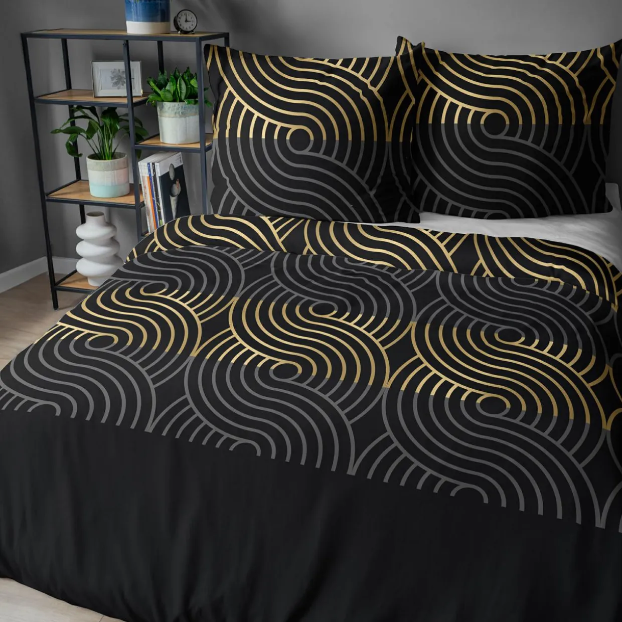Pościel bawełniana geometryczna czarna HOME SATIN 220x200 cm