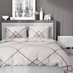 Pościel bawełniana geometryczna kremowo-biała HOME SATIN 160x200 cm