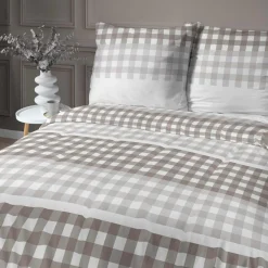 Pościel bawełniana w kratę beżowa HOME SATIN 160x200 cm