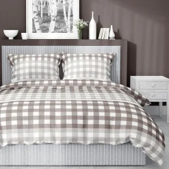 Pościel bawełniana w kratę beżowa HOME SATIN 160x200 cm