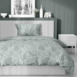 Pościel bawełniana w liście zielona HOME SATIN 140x200 cm