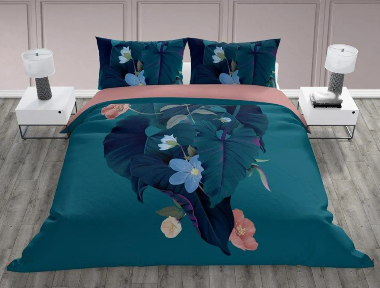 Pościel bawełniana w liście i kwiaty NEW TRENDY 160x200 cm