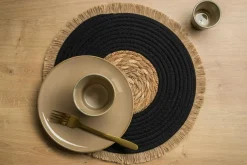 Podkładka na stół boho czarno-beżowa 36 cm