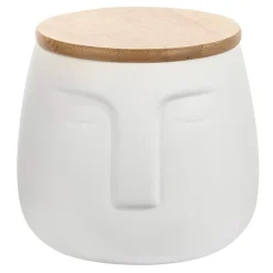 Pojemnik ceramiczny na płatki kosmetyczne z twarzą biały 9,5 cm