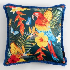 Poszewka ciemnoniebieska z papugą TROPICANA 45x45 cm