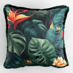 Poszewka ciemnozielona z monsterą TROPICANA 45x45 cm