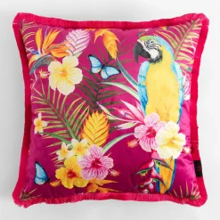 Poszewka różowa z papugą TROPICANA 45x45 cm