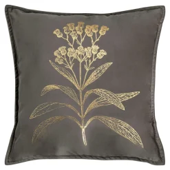 Poszewka welurowa z motywem roślinnym szara HERBS 45x45 cm