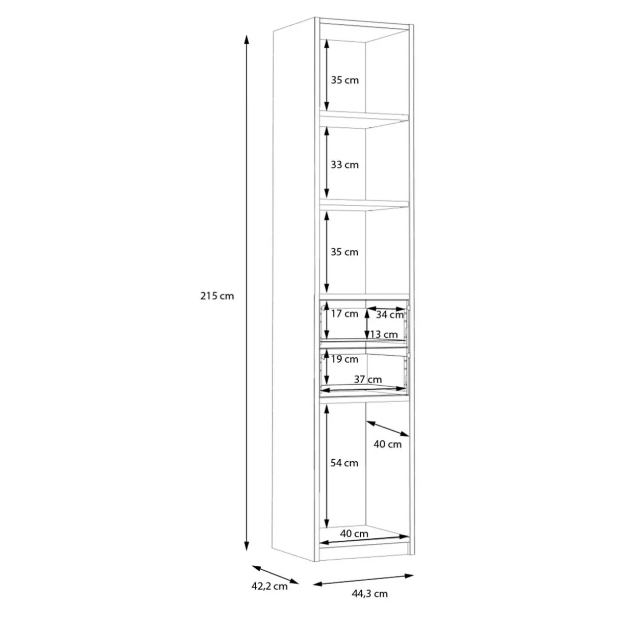 Regał z półkami i szufladami S-ROOM 44,4 cm