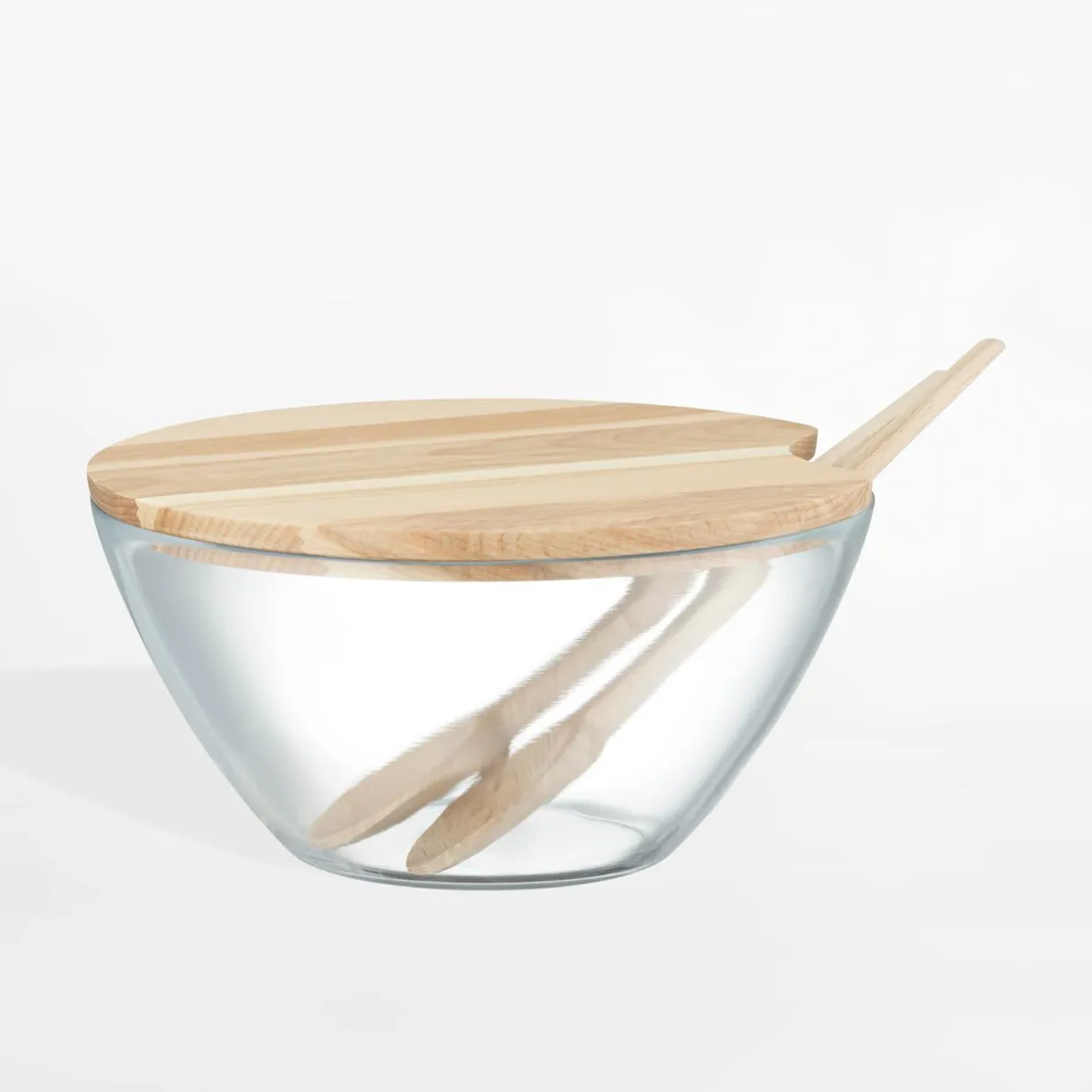 Salaterka z drewnianą pokrywą i sztućcami 23 cm
