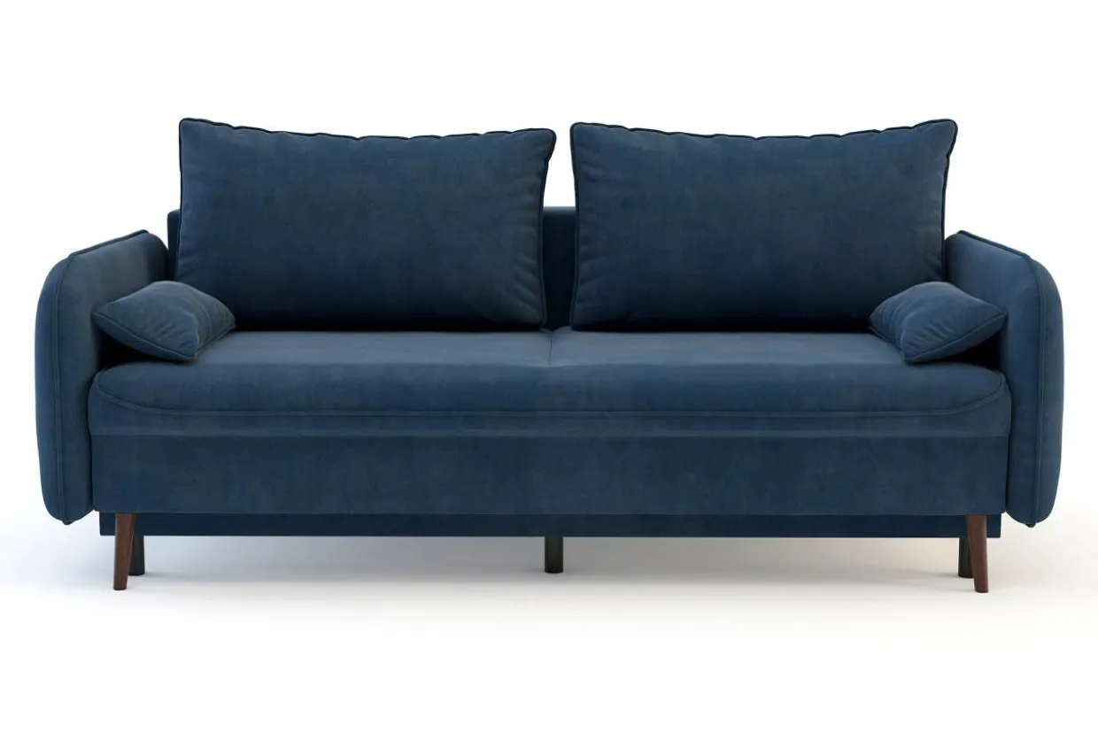 Sofa granatowa VAMOS nóżki orzech