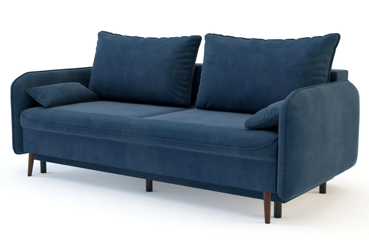 Sofa granatowa VAMOS nóżki orzech