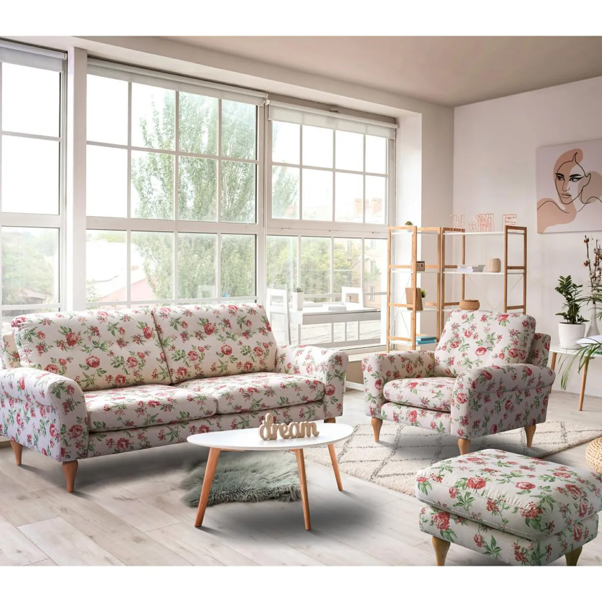 Sofa 3-osobowa w róże ROSE