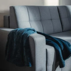 Sofa rozkładana z pikowaniem szaroniebieska LILA