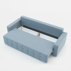 Sofa rozkładana z pikowaniem szaroniebieska LILA