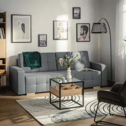 Sofa rozkładana z pikowaniem szara LILA