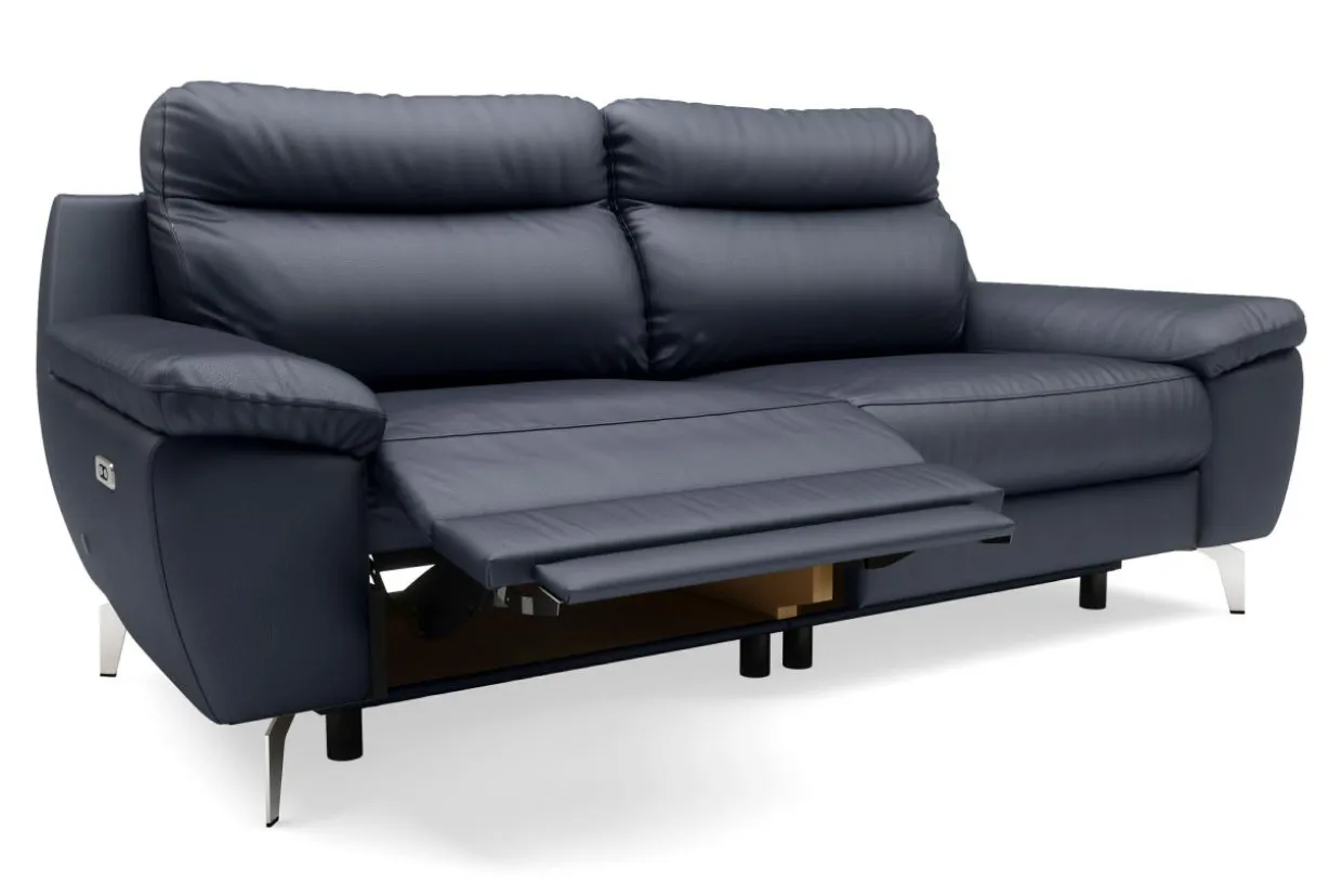Sofa skórzana z funkcją relaks granatowa PERLE
