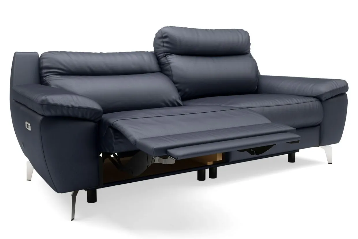 Sofa skórzana z funkcją relaks granatowa PERLE