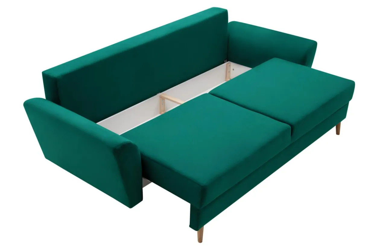Sofa zielona na drewnianych nogach SENDI