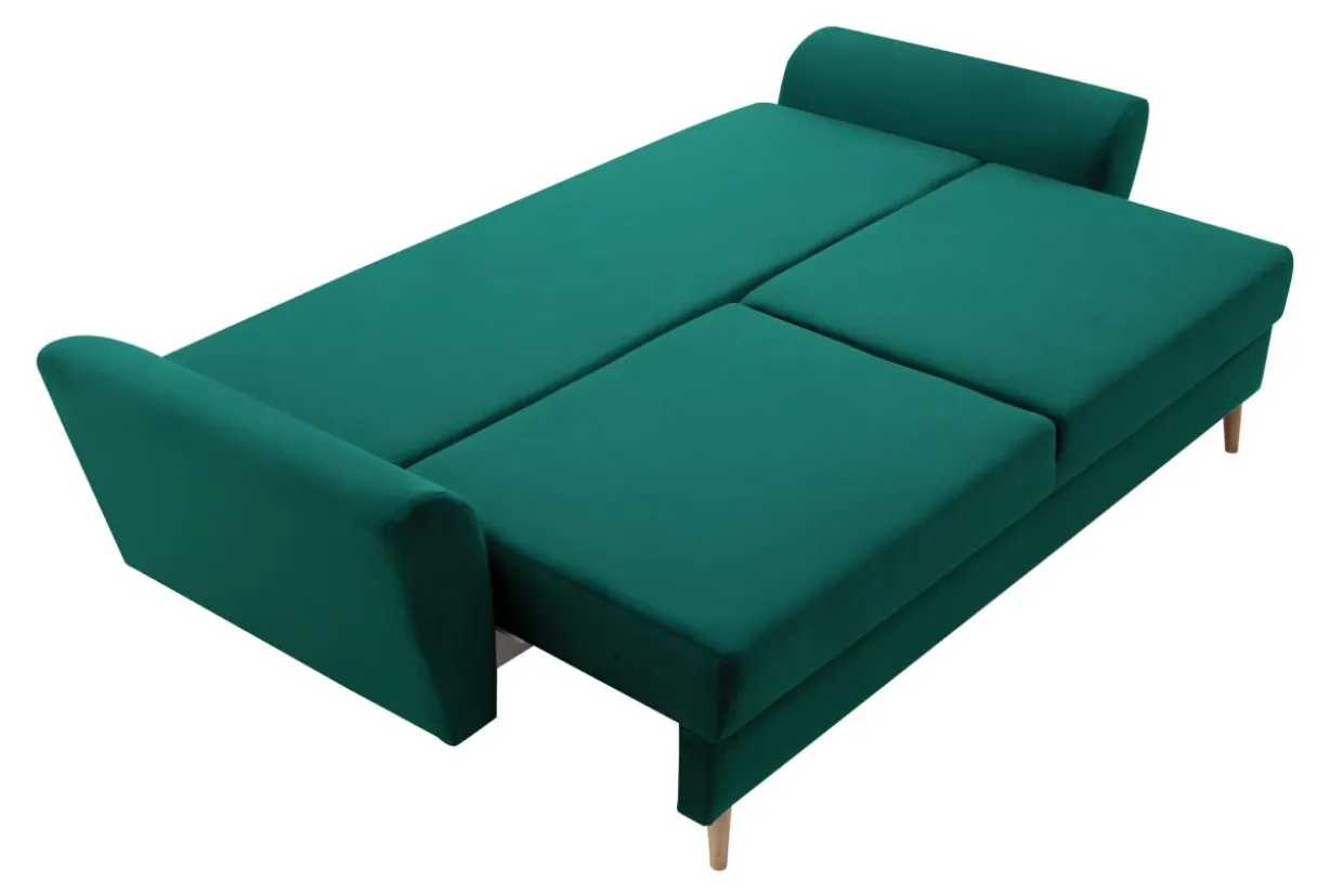 Sofa zielona na drewnianych nogach SENDI