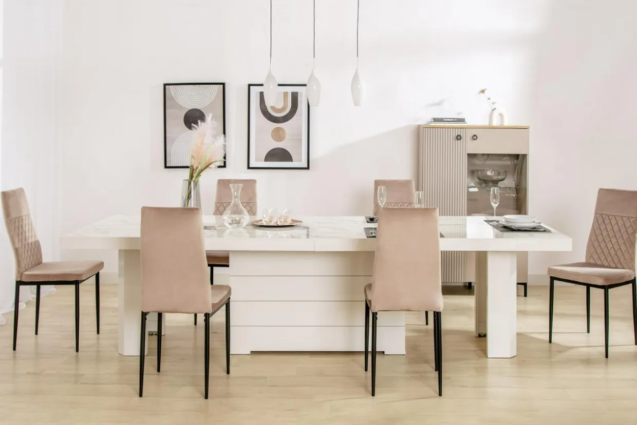 Stół rozkładany KOLOS II biały / nadruk marble marmur połysk