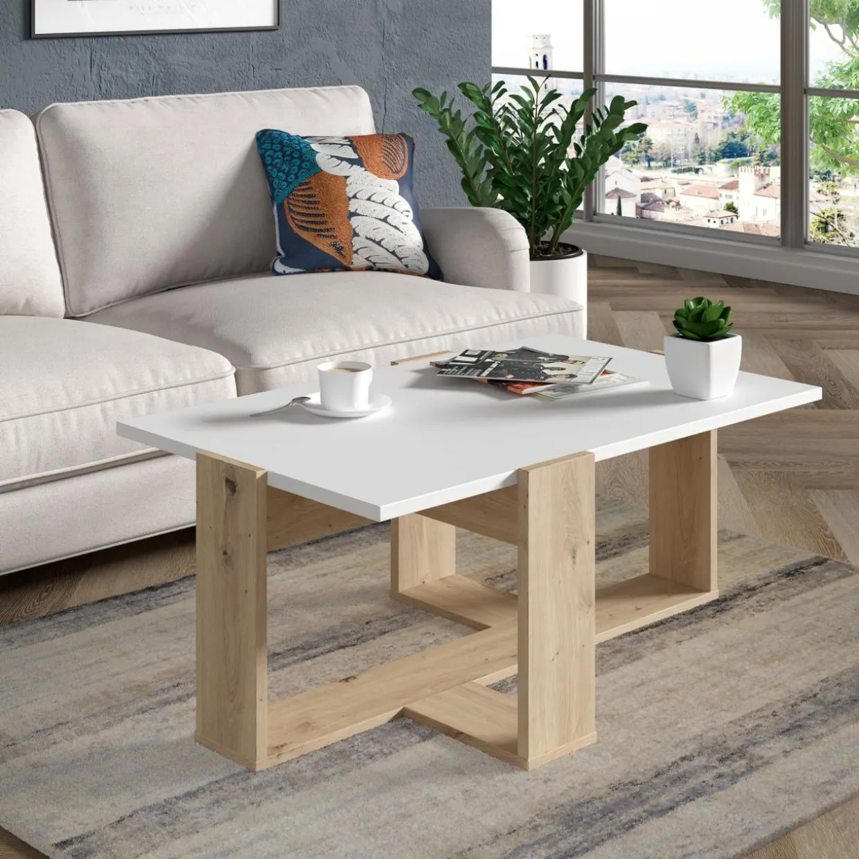 Stolik kawowy z białym blatem COFFEE TABLES