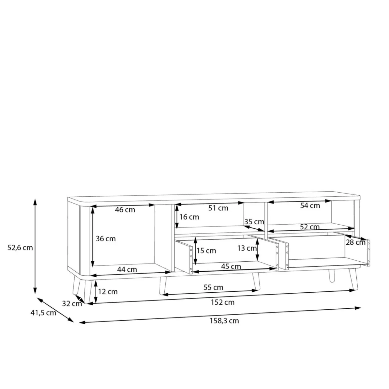 Szafka pod telewizor z ryflowaniem FIXSMILE 158.3 cm