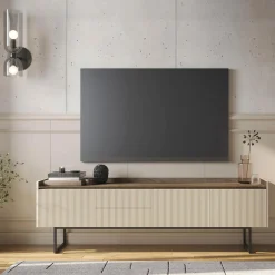Szafka RTV ryflowana z oświetleniem LAGO 192 cm
