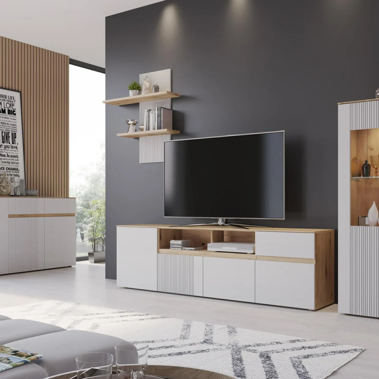 Szafka RTV z ryflowaniem MANILLA 200 cm