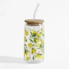 Szklanka z bambusową pokrywką i słomką CYTRYNY 500 ml