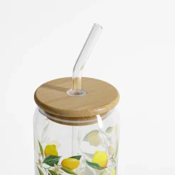 Szklanka z bambusową pokrywką i słomką CYTRYNY 500 ml