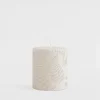 Świeca walec PAPROĆ len/srebro 6,5x8 cm