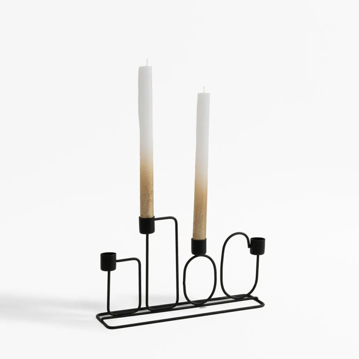 Świece stołowe biało - złote 25 cm, 2 sztuki