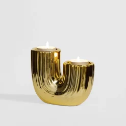 Świecznik dekoracyjny złoty na 2 wkłady tealight
