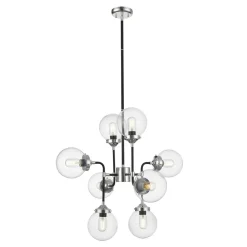 Żyrandol czarno-srebrny RIANO 76 cm klosz transparentny