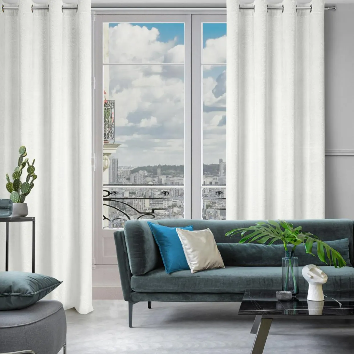 Zasłona do salonu welwetowa biała ELIZA 140x250 cm