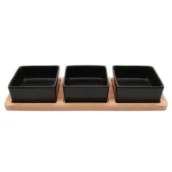 Zestaw 3 miseczek na bambusowej podstawie 28 cm