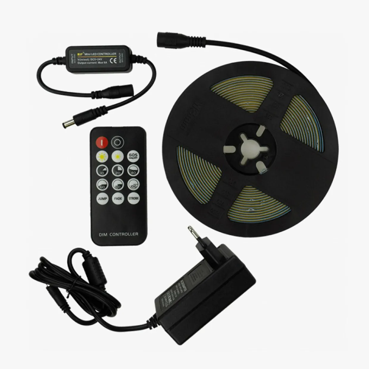 Zestaw z taśmą LED 320 diod COB 24V 4000K 5m z pilotem