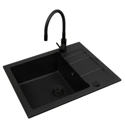 Zlewozmywak APOLLO 65x50 cm z baterią HERA + syfon black edition