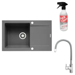 Zlewozmywak ZEFIR z baterią HERA szary beton 79x50 cm + Pyra Clean
